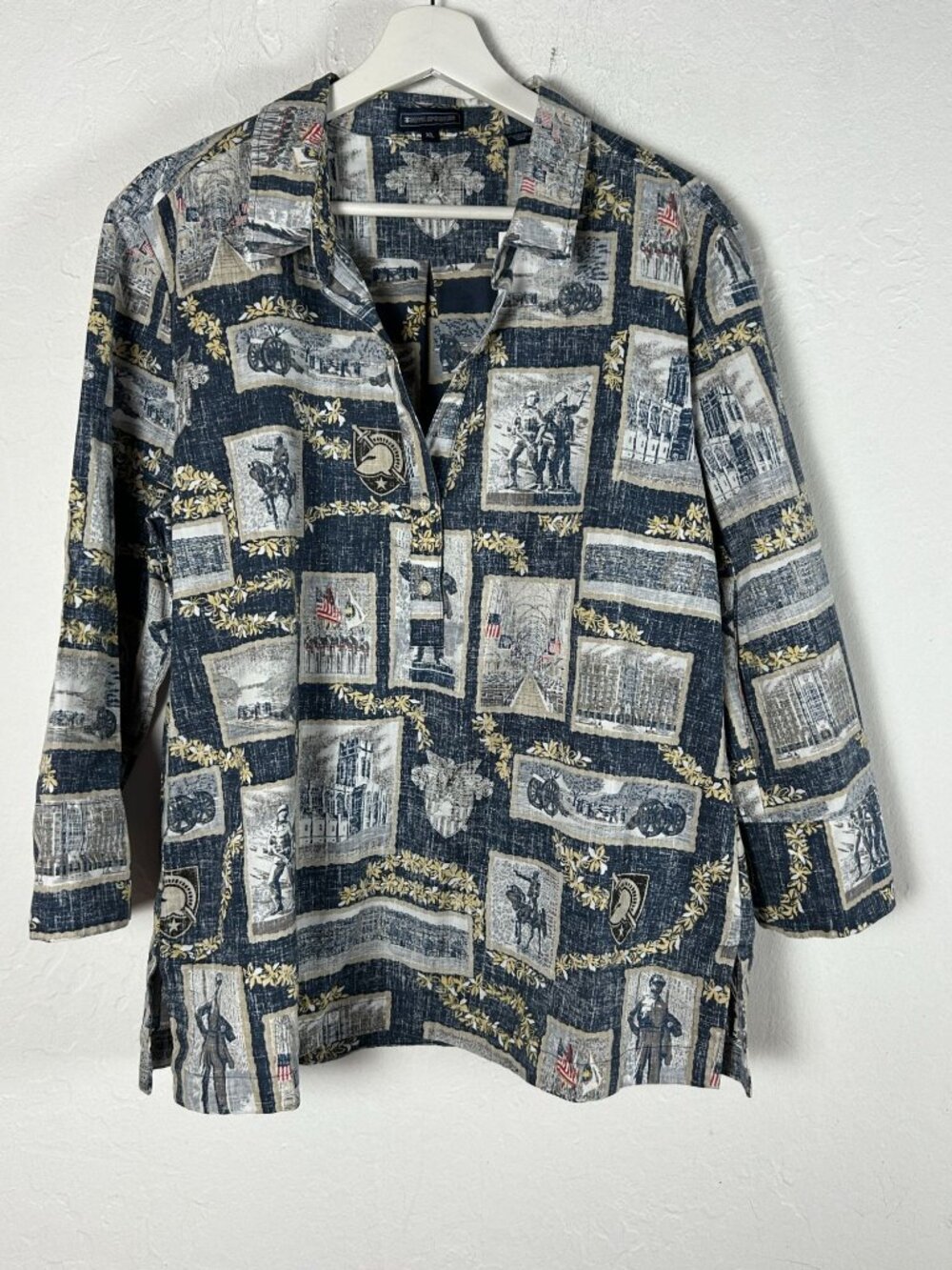 Reyn Spooner West Point Woven Aloha Shirt Womens XL Blue 3/4 Sleeve Popover New